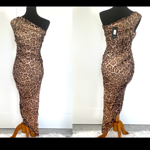 Fashion Nova Dresses & Skirts - NWT - LEOPARD PRINT ONE-SHOULDER MIDI DRESS